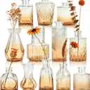 Der Rose Amber Glass Bud Vases Set of 12, Small Bud Vases for Flowers, Rustic Wedding Centerpieces and Home Decor