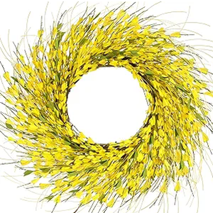 GTIDEA 26 Inch Spring Wreaths for Front Door Large Spring Door Wreath Wild Floral Summer Forsythia Flower Wreaths Outside All Season for Farmhouse Porch Wedding Living Room Home Easter Decor (Yellow)