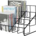 MyGift CD Display Stand, CD Rack Tower, 3-Tier DVD Stand Holder, Tabletop Compact Disc Jewel Case Storage, Step Tier Office Media Organizer, Modern Matte Black Metal Wire