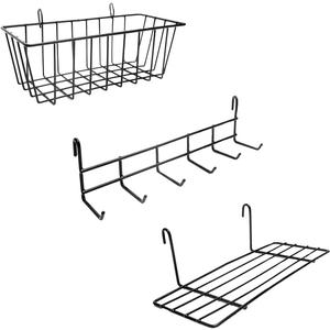 ODOXIA Wall Grid Accessories | Hanging Basket, Hooks Rack & Shelf | Wire Panel Display Shelf & Hooks | Grid Storage (Accessories Set 3)