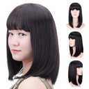 SYXLCYGG Bob Wig Dark Brown Short Wigs Flame Retardant 14" Straight Silky Fluffy Synthetic Womens Hair Wigs With Bangs Girl Cosplay Party Daily(Free Wig Cap)
