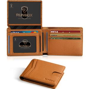 RUNBOX Wallet for Men Slim Rfid Leather 2 ID Window With Gift Box | Slim, Rfid, 2 ID Window, With Gift Box, Slim, Rfid
