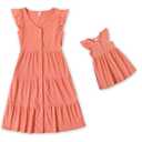 IFFEI Matching Family Dresses Cotton Ruffle Decor Mommy and Me Matching Dress (Small, Pink)