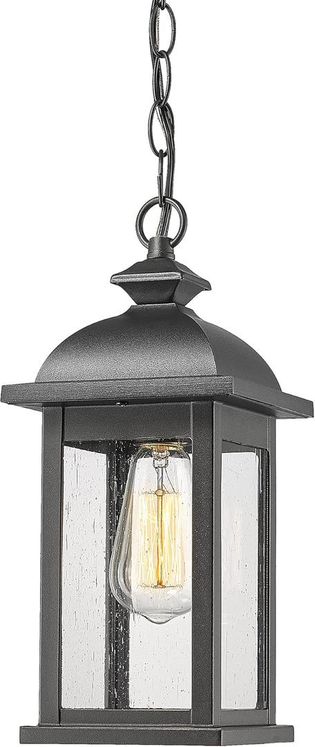 FEMILA Outdoor Pendant Lights for Porch, Exterior Hanging Latern Outdoor Hanging Light Fixture, Black Finish with Clear Glass, 4FD54H BK (13.6")