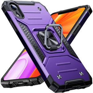 Anqrp Heavy Duty Case for iPhone XR Case with Enhanced Ring Holder Grip Stand, Military Grade Shockproof Rugged Drop Protective Silicone Hard Slim iPhone XR Phone Case Cover for Women Men,Purple