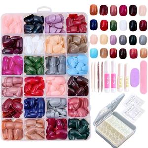Reusable Gel Press on Nails Kit, 24 Colors 576PCS Press on Nails Short Square, Glossy Short Fake Nails With Glue DIY Gift
