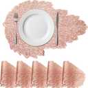 uxcell Rose Gold Leaf Shaped Placemats Set of 6 for Dinner Tables, Metallic Polyvinyl Pressed Placemats Washable Table Mats for Dinner Table Decor (33.5 x 45cm/13.2 x 17.7inch)