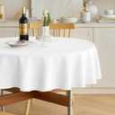 Decorelia White Faux Linen Round Tablecloths 60 inch, Waterproof Decorative Washable Texture Rustic Circle Table Cloth Cover for Dining Kitchen Party Farmhouse Outdoor (Round (2-4 Seats),White)