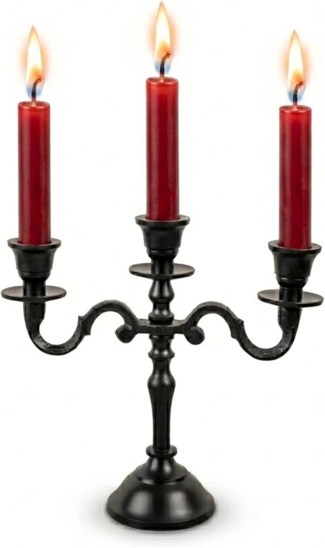 Rely+ 3 Arm Baby Candelabra Black Matte 8 Inch Taper Candle Holders Gothic Decorations Candlesticks Holder Home Decor Wedding Parties Centerpiece for Dining Table