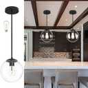 10 Inch Globe Pendant Light Black Mid Century Pendant Light Contemporary Globe Pendant Lights Clear Glass Pendant Lights Adjustable Hanging Light Fixture Clear Glass with Black Finish for Dining Room
