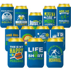 Pickleball Themed Can Cooler - 12 Packs Funny Pickleball Gifts for Women Men, Neoprene Insulated Beer Can Sleeve Bulk for Sport Party Favor Supplies