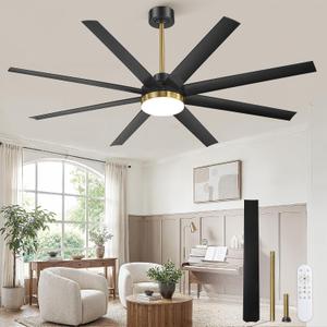 Fanbulous 65 Inch Large Ceiling Fans with Lights, Black Ceiling Fan