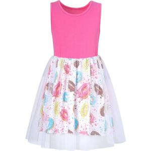 Vieille Girl Dress Casual Sleeveless Tutu Tulle Sundress for School Party (6-7 Years, Donut)