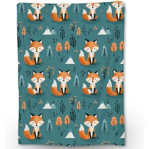 Cute Fox Blanket, Soft Warm Lightweight Cartoon Animal Flannel Throw Blanket for Couch, Bed, Travel & Outdoor, Cozy Fuzzy Blankets for Adults Kids, Home Decor 6050 in