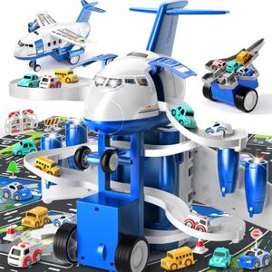 MSKOLER Airplane Toys for Toddlers 2-4 - Boy Toy Car Race Tracks for Kids Ages 3-5 with 8 Small Car Toys, Toddlers Educational Toy, Birthday Gifts for Boys 3-5