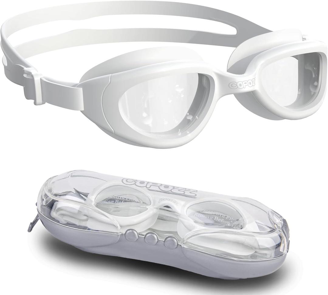 COPOZZ Kids Swim Goggles | Anti-Fog & HD | Comfy 3D Fit | Durable Unisex-Child Swimming Goggles for Boys & Girls Ages 3-14 (White)