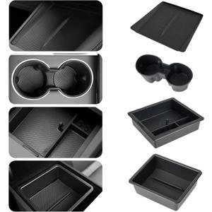 4PCS Center Console Organizer Tray for Tesla Model 3 Highland 2024 2025 Accessories Cup Holder Inserts, Armrest Storage Box, Center Console, Wireless Charging Pad Silicone Mat Black