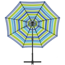 MEWAY 9ft Patio Umbrella Outdoor Table Umbrellas with Push Button Tilt and Crank, Market Umbrella 8 Sturdy Ribs for Deck, Garden, Pool and Backyard, Blue-Green Stripe