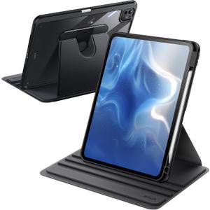 JETech Rotating Case ONLY for iPad Pro 11-Inch M5/M4 2025/2024 (6th/5th Generation) with Pencil Holder, 360 Degree Rotation Protective Stand Cover Clear Back, Auto Wake/Sleep (Black)