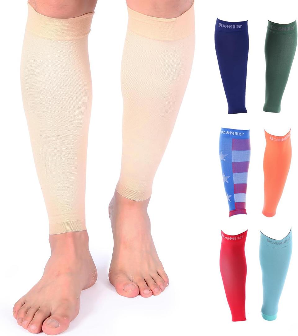 Doc Miller Compression Calf Sleeve for Men & Women  20-30mmHg Graduated Support for Running, Shin Splints, Calf Strain  Knee High, Small to 6XL Plus Size (Medium, Pale Skin)