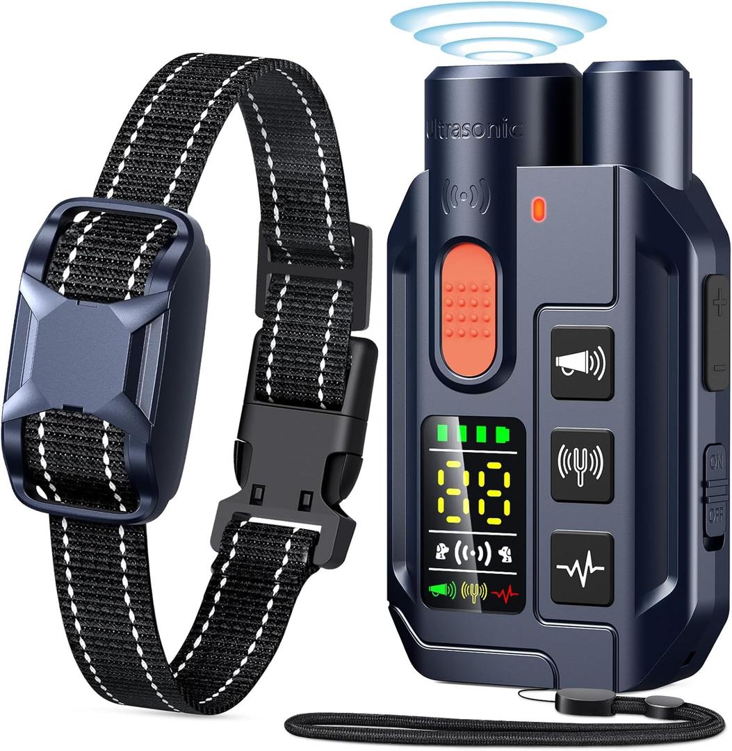 2 in 1 Dog Shock Collar &Dog Bark Deterrent Devices,4200FT Dog Training Collar with Remote, E Collar with Adjustable Beep, Vibration and Shock, IP67 Waterproof,50FT Ultrasonic(1-3L) Control Range (Black)