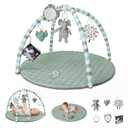 Blissful Diary Baby Play Gym Mat, Play Mat Activity Mat with 6 Detachable Toys for Stage-Based Sensory & Motor Skill Development, Easy to Install & Clean, Baby Essentials Gift, Sage Green