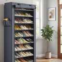 SONGMICS HOME Shoe Rack 10-Tier, Tall Narrow Metal Shoe Organizer with Dust Cover, 11.2 x 33.3 x 63.2 Inches, Vertical Storage Cabinet for Closet Entryway, Gray