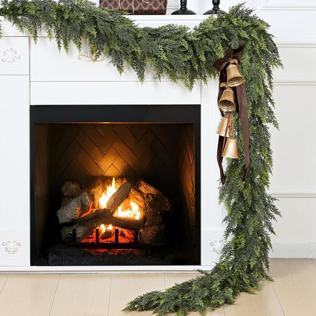 Waipfaru 2 Pcs 9 Ft Christmas Cedar Garland, Real Touch Pine Garlands, Artificial Realistic Faux Greenery Garland for Xmas Home Mantle Fireplace Wall Indoor Outdoor Christmas Decorations