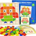 Pattern Blocks Puzzle Wooden Montessori Tangram - Geometric Mosaic Tile Matching Game for Dementia Alzheimer's, Cognitive Therapy Gift for Seniors