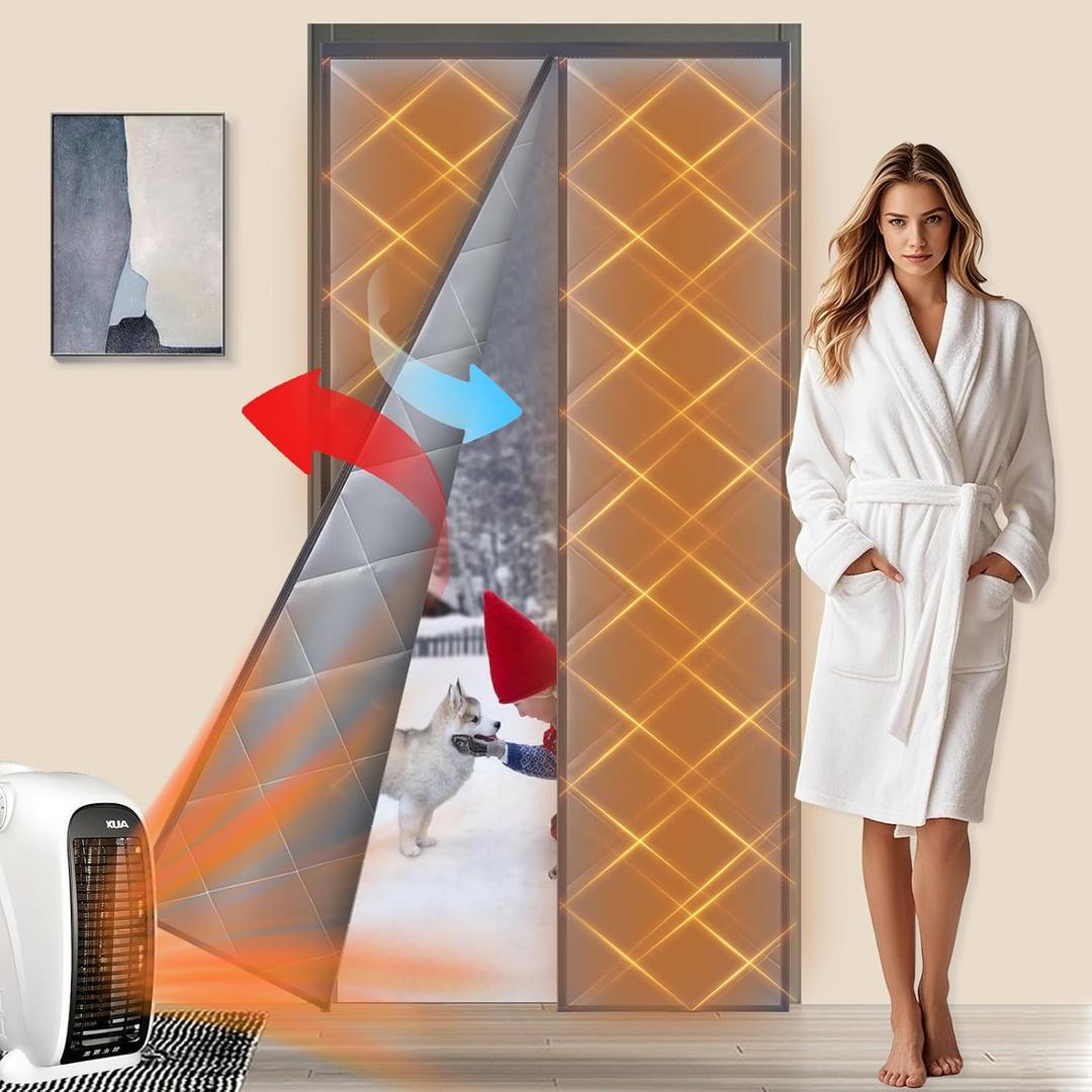 Magnetic Thermal Insulated Door Curtain, Self-Closing Privacy Magnetic Screen Door, Keep Warm in Winter and Cool in Summer, Waterproof Windproof Soundproof (Grey, Fit Door Size 34 " 80 ")