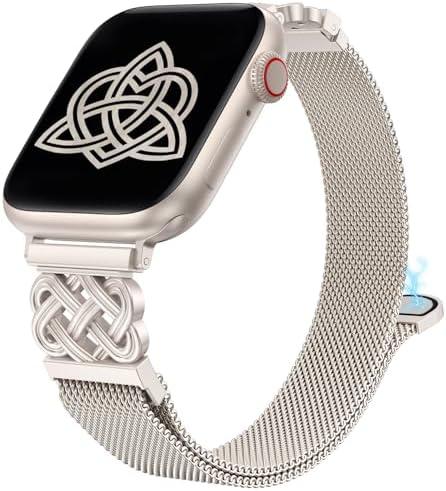 BEEXI Stainless Steel Magnetic Loop Compatible with Apple Watch Band Women Mesh Celtic Knot Dressy Strap for iWatch Size: 38/40/41/42mm(Series 11/10): 6.5"-7.8"