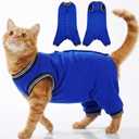 T'CHAQUE Cat Clothes Surgery Recovery Suit for Female Male, Cat Onesie Pet Surgical Pajamas Hind Legs Long Sleeve, Abdominal Wound Skin Diseases, E-Collar Alternative, Spay Recovery Suit, RoyalBlue-M