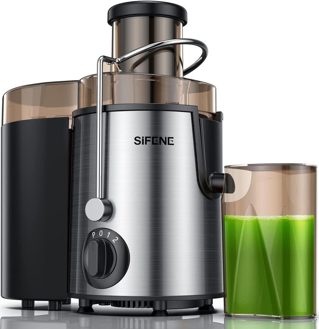 SiFENE Quick Juicer Machine, Centrifugal Juicer with 3" Big Mouth for Whole Fruits & Veggies, Easy to Clean, Non-BPA Stainless Steel Kitchen Juicer (400W, Silver)