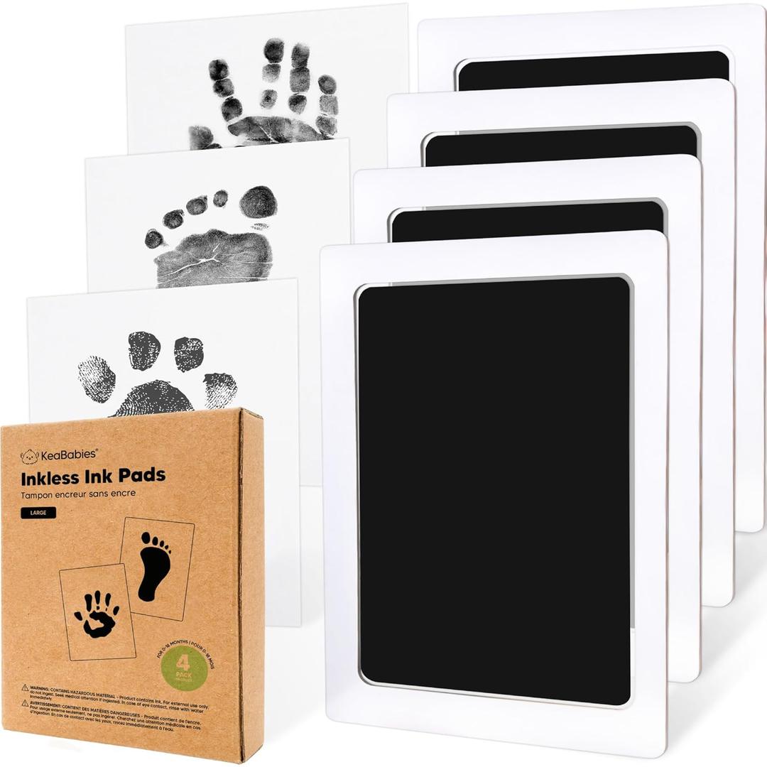4-Pack Inkless Baby Hand and Footprint Kit - Mess Free Ink Pad for Newborn Keepsake, Dog Nose & Paw Print Kit, Clean Touch Ink Pad for Baby Hand & Footprints, First Mother's Day (Jet Black, L)