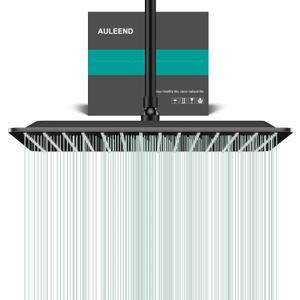 Square Rain Shower Head, High Flow Stainless Steel,Work with any decorative styleAll Metal Rainfall Shower Head (Matte Black, 16)