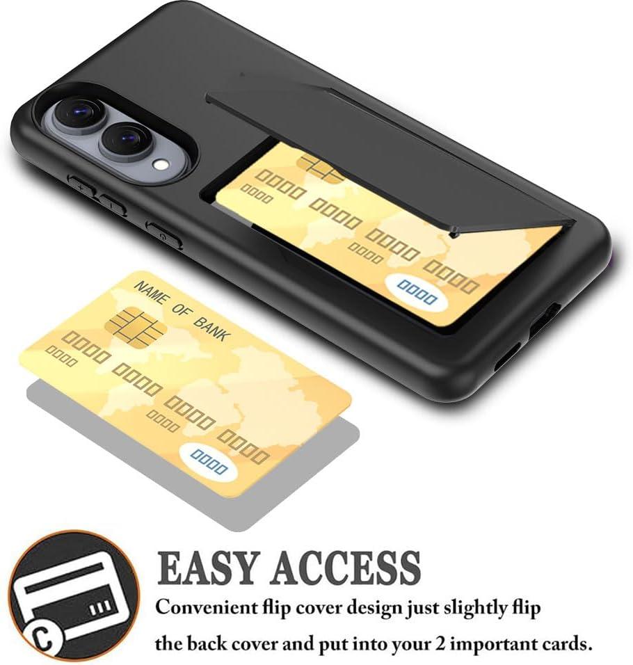 for Samsung Galaxy S25 Edge Case with Card Holder,Credit Card Slot Protective Wallet Case - Black