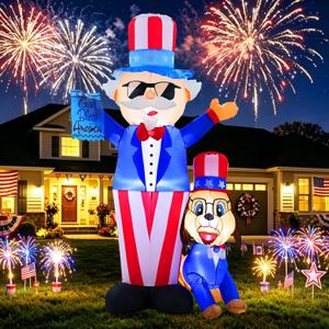 7FT Patriotic Independence Day 4th of July Inflatables Outdoor Decorations, Uncle Sam with Dog Decoration, Built in LED Lights Blow up Holiday Decor for Lawn Yard Outdoor Indoor