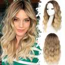Eawwii Ombre Blonde Short Wavy Wig for Women Lace Hairline Bob Style Synthetic Heat Resistant - Natural Appearance for Everyday Hairstyle Use 18 Inch