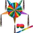 26 Inch Large Star Piñata Set with Stick Blindfold Confetti Foldable Mexican Fiesta Piñata Rainbow Honeycomb Decorations for Cinco De Mayo Birthday Party Carnival Taco Tuesday