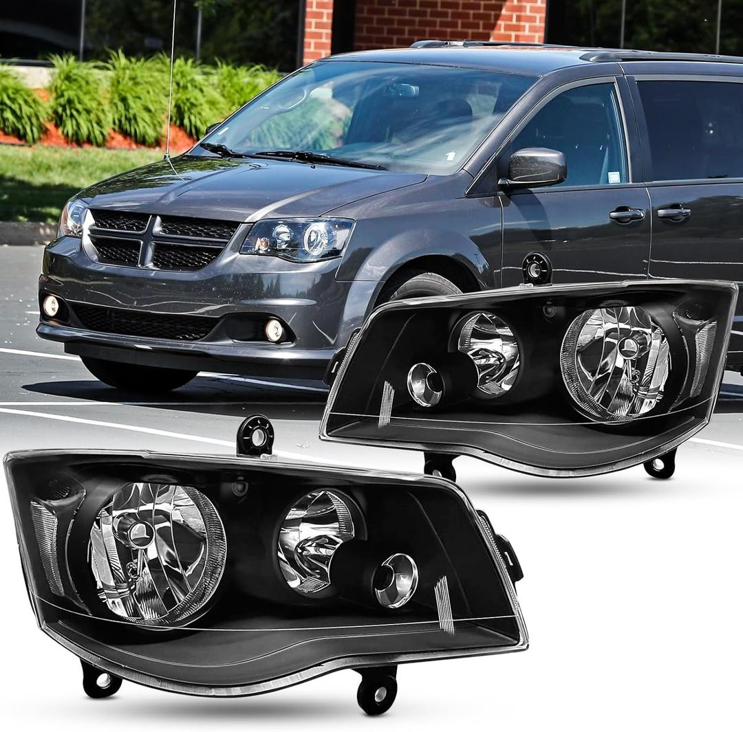 Pair Headlights Assembly DOT Approved For 2008-2016 Chrysler Town & Country Touring LX Minivan/Suv/Sedan For Dodge 2011-2020 Grand Caravan AVP/SE Replacment Headlamps Black Housing Clear Reflector