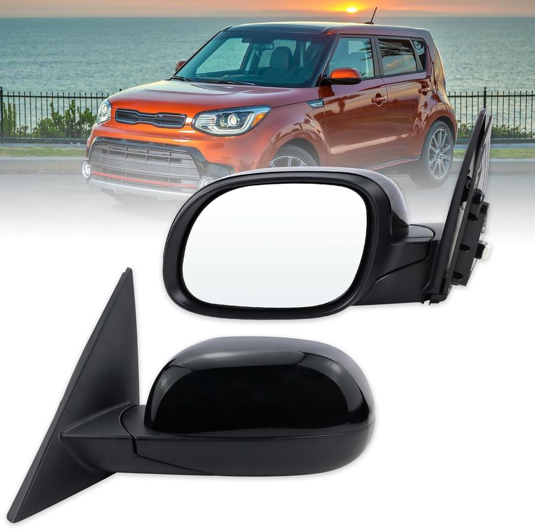 Left Driver Side Mirror Compatible With 2014 2015 2016 2017 2018 2019 Kia Soul With Manual Folding Power Glass Black Replace#87610B2500(3Pins)