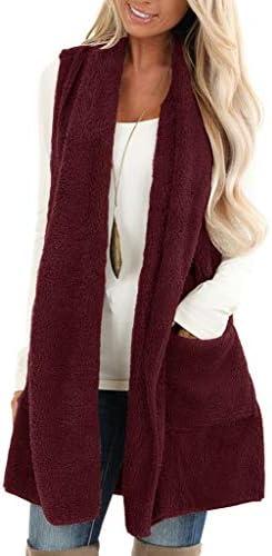 ReachMe Womens Sleeveless Sherpa Vest with Pockets Lapel Open Front Fleece Cardigan Sweater Fuzzy Jacket Coat XL