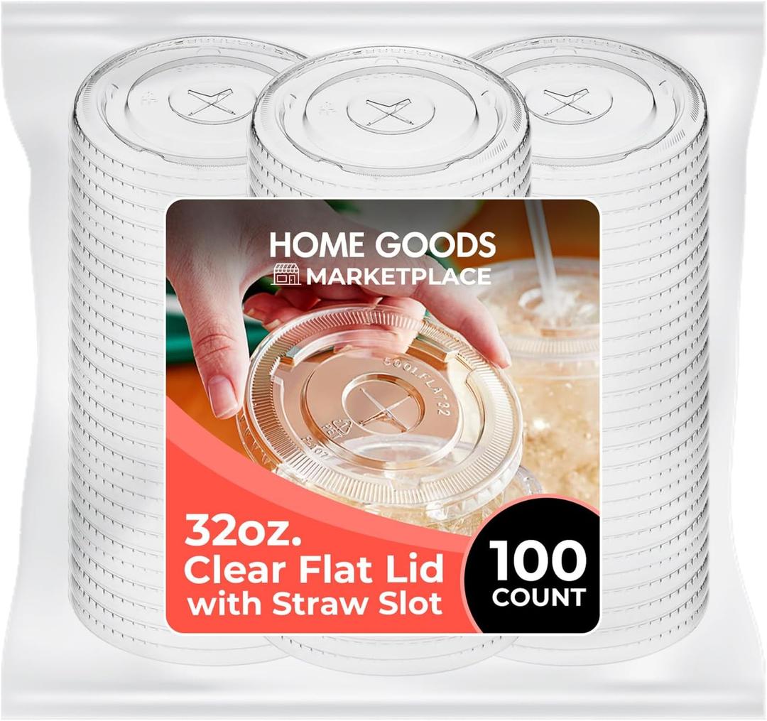 Clear Plastic Cup Lids, (Large) Fits 32 Ounce Cups 100 Count Leak-Proof & Durable | Perfect for Large Beverages, Iced Coffee, Smoothies & More (cups not included)