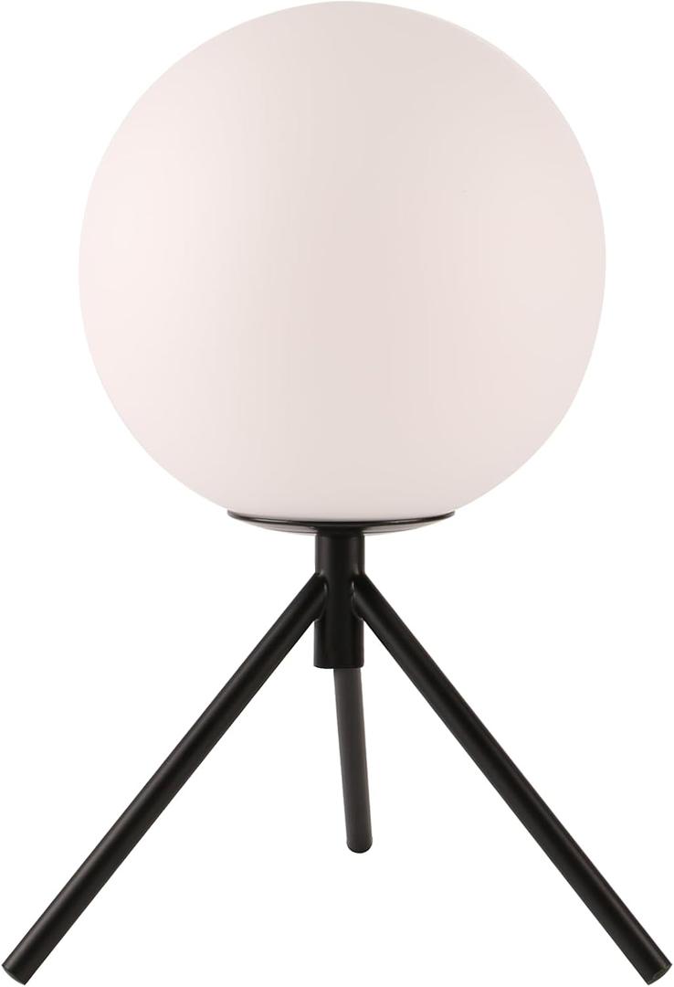 Modern Globe Table Lamp Milk White Glass Table Lamp Small Bedside Lamp Nightstand Lamp with Black Tripod Base Minimalist Ball Reading Desk Lamp for Bedrooom Living Room Office Study Room