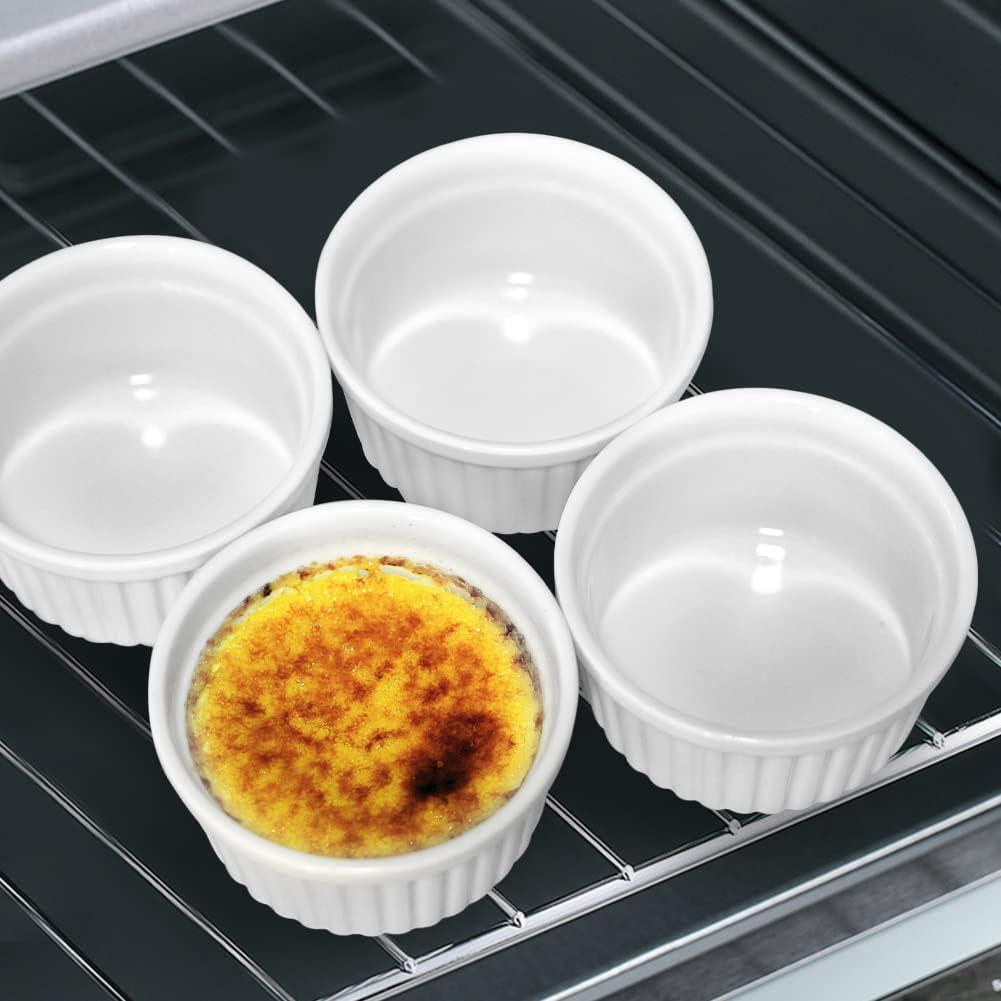 Cinf Porcelain Ramekins 6 oz Pudding Cup Baking Cup Bowls Dishes, Set of 4,Souffle Cups Dishes, Dipping Sauce,Creme Brulee, Custard Cups, Desserts, Oven, Microwave, Freezer and Dishwasher Safe (White)