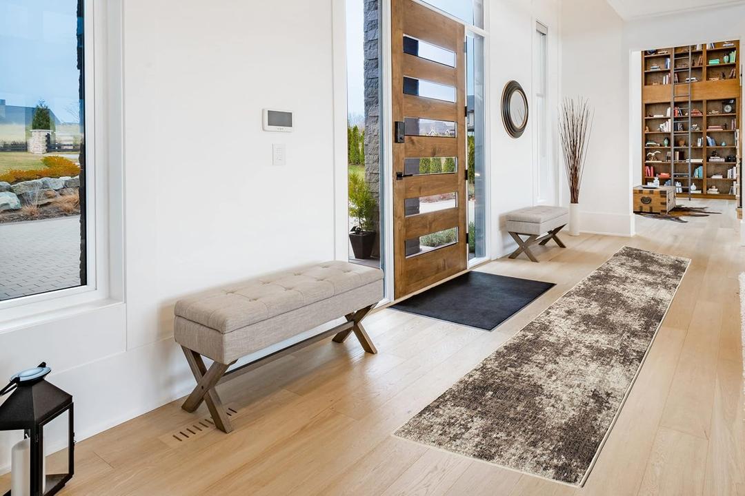 ShadesU Easy Clean Abstract Design Non-Slip Hallway Runner Rug Carpet Low-Pile 0,3" Non Slip Backed (Brown Color, 31inch Wide x 7ft Length)