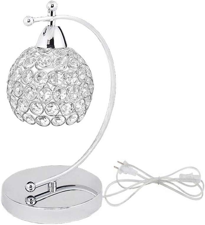 Onerbuy Modern Crystal Table Lamp Plug in Bedside Lamp Chrome Silver Nightstand Desk Lamp E27 with On/Off Switch in Line for Bedroom, Living Room, Office, Dining Room, Hotel(CrystalTableLamp)