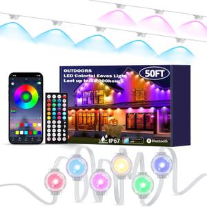 50FT Permanent Outdoor Lights, RGB LED Eaves Lights with APP/Remote Control, IP67 Waterproof LED Outdoor/Indoor String Lights for Christmas, Halloween,Indoor, Outdoor, Garden Decor