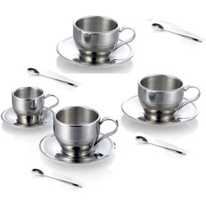 Jasni Stainless Steel Coffee Cup Coffee Mugs Espresso Cups and Great Cappuccino Cups with Spoon and Saucer Gift Idea for Coffee and Tea Lovers (4)