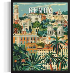 2 x Genoa Italy Art Print Poster, Europe City Skyline Artwork Painting Wall Art Vintage Painting for Bedroom Bathroom Living Room Decor 53 (Genoa Italy, 8 x 10 inches, Unframed)